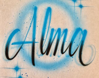 Alma Custom Airbrush Name-Airbrushed T-shirt Design Personalized Birthday Gift Calligraphy Lettering