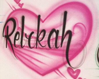 Rebekah Airbrush Name-Airbrushed T-shirt Design Personalized Birthday Gift Calligraphy Lettering Heart