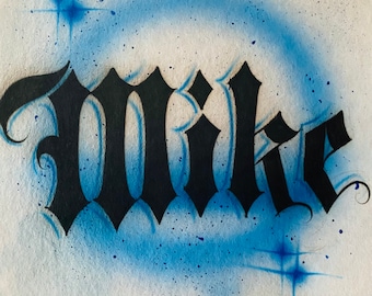 Airbrush Name-Airbrushed T-shirt Design Personalized Birthday Gift Calligraphy Mike Lettering