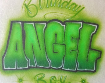 Angel Airbrush Name-Airbrushed T-shirt Design Personalized Birthday Gift Graffiti Lettering