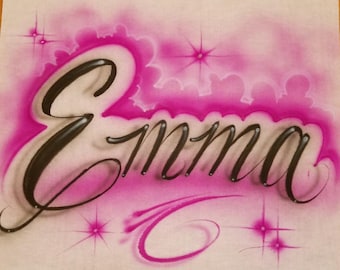 Emma Airbrush Name-Airbrushed T-shirt Design Personalized Birthday Gift Calligraphy Lettering Clouds
