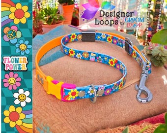 Flower Power BioThane® Grooming Loop with a 5/8" Side  Quick Release Buckle,  Strong Waterproof Webbing