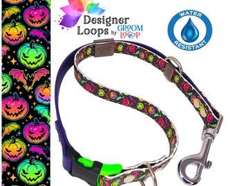 Spooky Halloween BioThane® Grooming Loop with a 5/8" Side  Quick Release Buckle,  Strong Waterproof Webbing