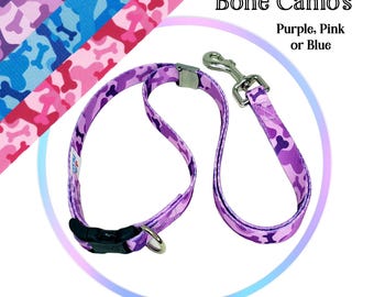 Polyester Loop (Bone Camo's) Purple, Pink or Blue. 5/8" Webbing - w/Quick release Buckle, Locking Clip and D-Ring