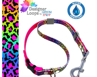 Neon Leopard BioThane® Grooming Loop with a 5/8" Side  Quick Release Buckle,  Strong Waterproof Webbing