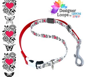Vintage Hearts BioThane® Grooming Loop with a 5/8" Side  Quick Release Buckle,  Strong Waterproof Webbing