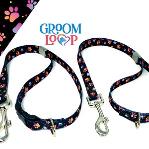 Boucle de pansage, sangle en polyester 5/8" Pretty Paws *Maintenant disponible avec une boucle à dégagement rapide. Clip de verrouillage et anneau en D