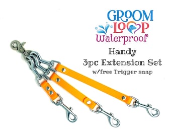 Handy Extension Straps 3pc Set w/Free Trigger Snap. 5/8" BioThane® Webbing. 24 Colors to choose from. You can also mix/match colors