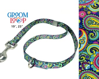 Grooming Loop, Bright Paisley  5/8" Polyester Webbing - with Locking Clip and D-Ring