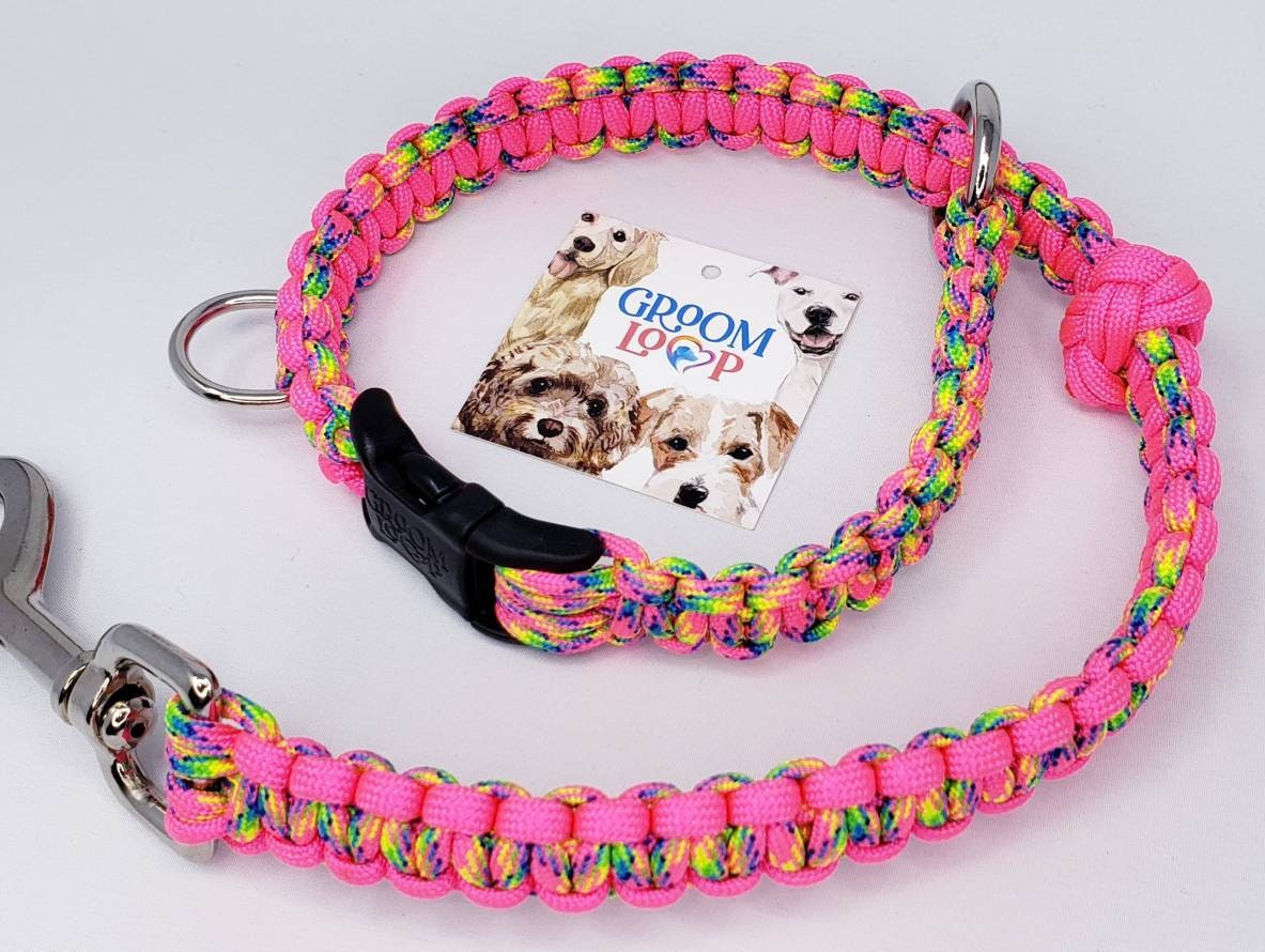 Pink Confetti (SlipLead) Grooming Loop. Paracord (Flat Weave) Quick