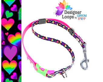 Neon Hearts BioThane® Grooming Loop with a 5/8" Side  Quick Release Buckle,  Strong Waterproof Webbing