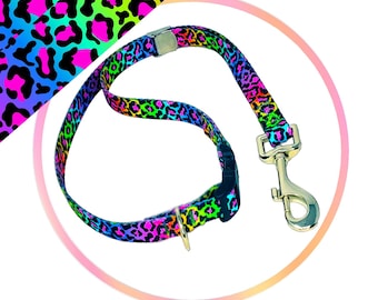Polyester Loop (Neon Leopard)  5/8" Webbing - w/Quick release Buckle, Locking Clip and D-Ring
