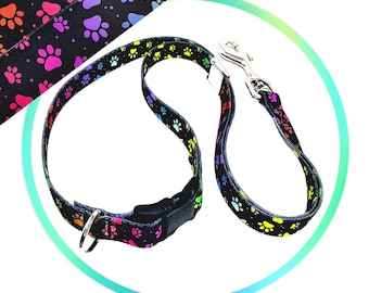 Polyester Loop, (Rainbow Pretty Paws) 5/8" Webbing. 16",20", 24"  Locking Clip, Quick release Buckle
