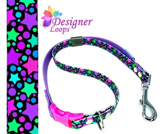 Neon Stars BioThane Grooming Loop with a 5/8" Side  Quick Release Buckle,  Strong Waterproof Webbing