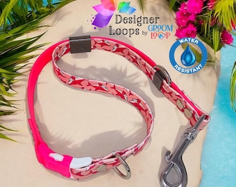 Pink Sharks BioThane® Grooming Loop with a 5/8" Quick Release Buckle, Beautiful printed pattern and Rose Pink