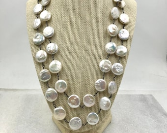 Double Strand Coin Pearl Necklace