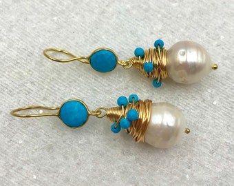 Pearl and Turquoise Earrings