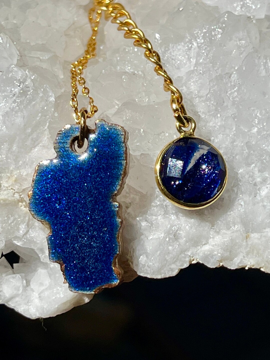 Lake Tahoe Pendant on Gold Plated Chain Etsy