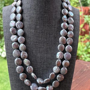 Double Strand Gray Coin Pearl Necklace