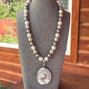 Jumbo Mother of Pearl Necklace with Blister Pearl Pendant