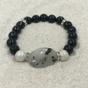 Onyx Stretch Bracelet with Rutilated Quartz