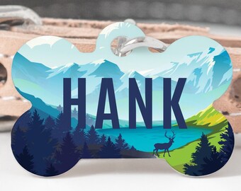 Custom Dog ID Tag, Blue Lake Mountain Custom Tag, Sky Alps, Peak Mountain Pet Tag, Double Sided Dog, Pet Tag Deep in Nature