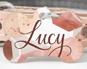 Abstract Paw Print Pet Tag, Custom Rose Gold Dog Tag
