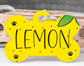 Lemon Pet Tag With Paws | Pet Tag Summer Feel | Custom Yellow Tag With Dots and Paws | Lost Dog Tag | Custom Cat Tag | Pet Gift Customized