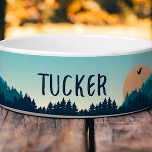 Personality Pet Bowl Custom Ceramic Dog and Cat Bowl Scenic Forest Design Durable Food Bowl Rustic Style Cozy Home Decor Creative