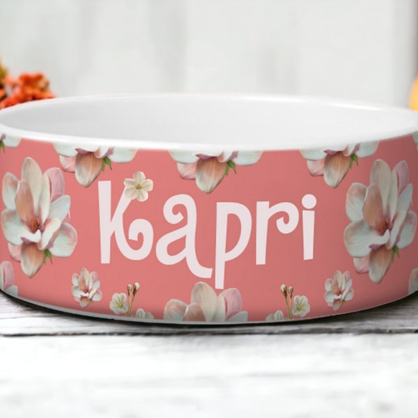 Gorgeous Ceramic Pet Bowl Set With Pink Floral Design - Customizable Set - Perfect Gift for Pet Lovers