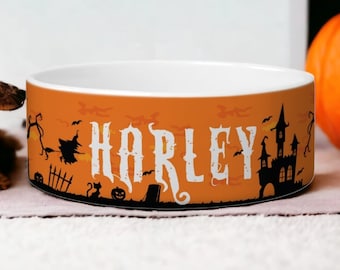 Day Of The Dead Themed Halloween Pet Bowl - Customized with Pet Tag - Spooky Paws Halloween Set