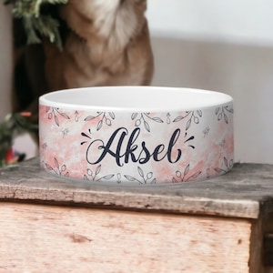 Luxury Personalized Modern Ceramic Dog Bowl Custom Pet Name Dish with Elegant Floral Design Handmade Food  Water Bowl Stylish Pampered Pets