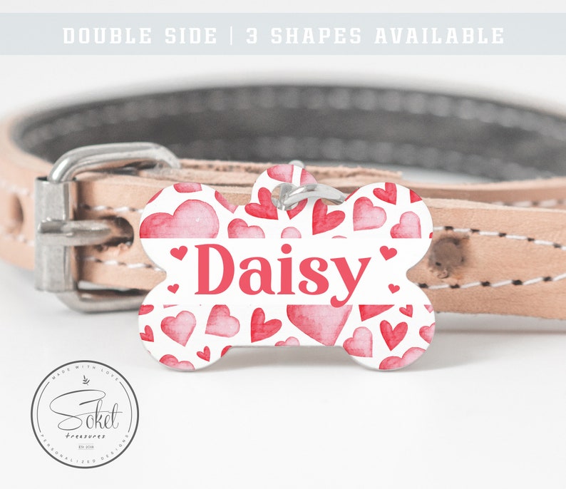 Pet Tag Valentine Red Pet id Tag Personalized Dog Tag Double Sided Pet Id Heart Pattern Pet Tag Custom Dog ID Tag Dog Name Tag