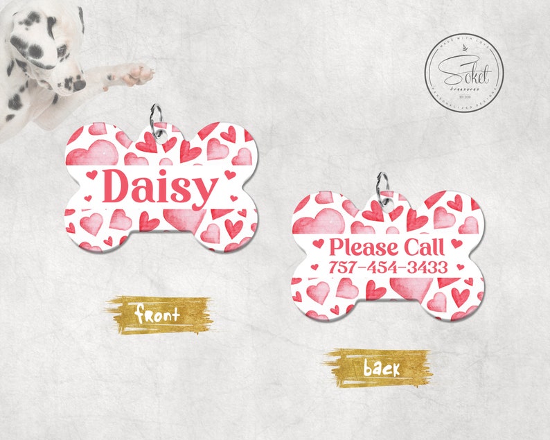 Pet Tag Valentine Red Pet id Tag Personalized Dog Tag Double Sided Pet Id Heart Pattern Pet Tag Custom Dog ID Tag Dog Name Tag