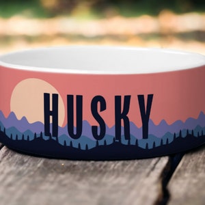 Personalized Mountain Sunset Pet Bowl Pet Name Custom Ceramic Dog Cat Bowl Scenic Wilderness Design Durable Food Water Feeder