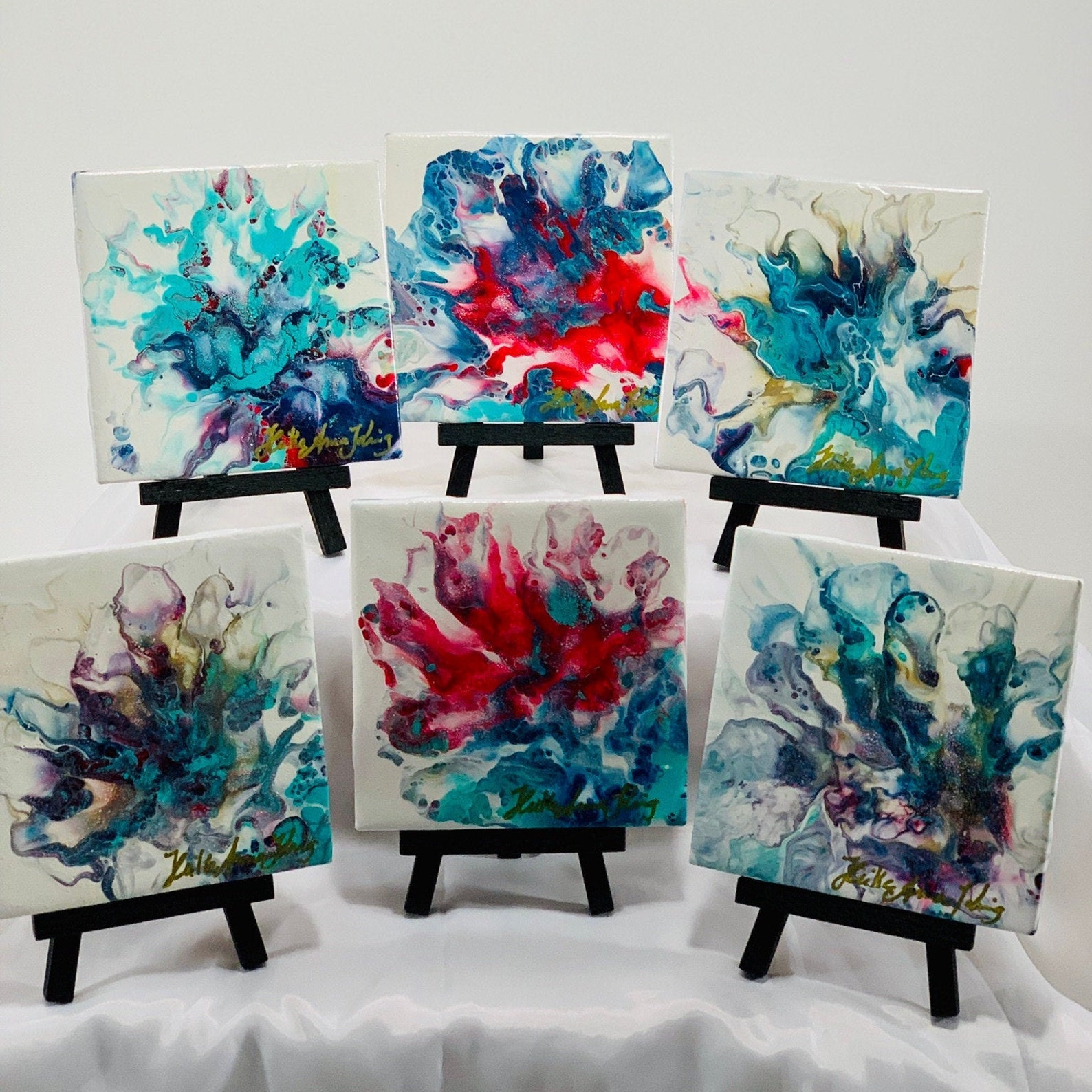 OCEAN FLORALS COASTERS Acrylic Fluid Art Dutch Pour On 4x4 Etsy