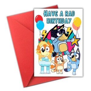 Bluey Birthday Day Card for Dad, Bluey Birthday Card for Daughter, Bluey Card from Kids, Bluey Card for Kids, for Mom, Dad, Toddlers, son