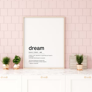 Dream Definition Print, Quote Print, Print at Home, Downloadable, Dreams, Minimalist Print, Poster