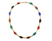 14K Yellow Gold Scarab Beetle Agate Onyx Carnelian Gemstone Egyptian Necklace