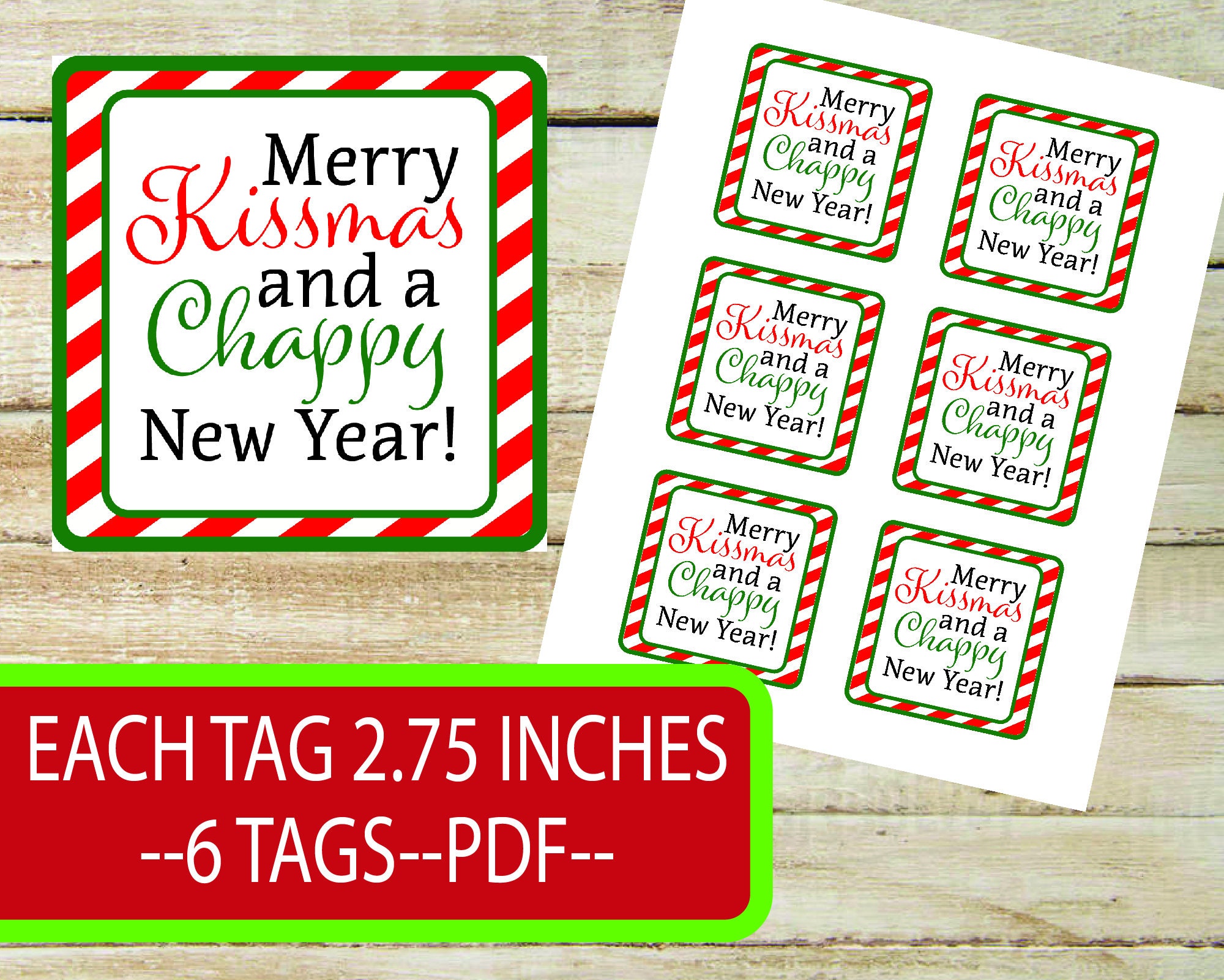 Merry Kissmas and a Chappy New Year Gift Tags Digital Download 2.75 ...