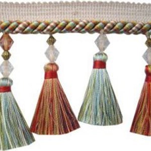 Francis 3 1/2 Tassel Fringe with Bead Trim by the yard Water Drops