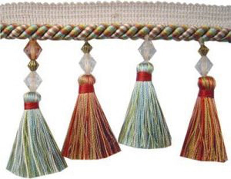 Francis 3 1/2 Tassel Fringe with Bead Trim by the yard Water Drops