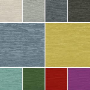 May include: A collage of ten fabric swatches in various colors and textures, including beige, gray, blue, yellow, green, red, and purple.
