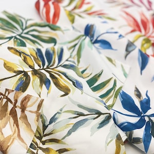 Palms, Leaf Printed Linen Fabric by the Yard