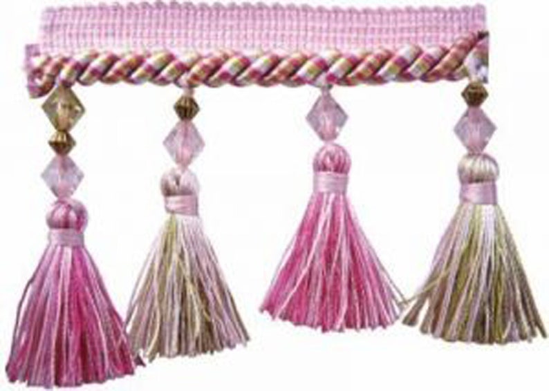 Francis 3 1/2 Tassel Fringe with Bead Trim by the yard Fuchsia