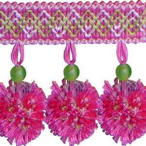 Leah - 3" Pom Pom Fringe With Beads  - Trim by the yard