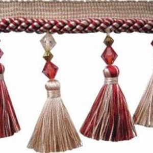 Francis 3 1/2 Tassel Fringe with Bead Trim by the yard Tuscan Coral