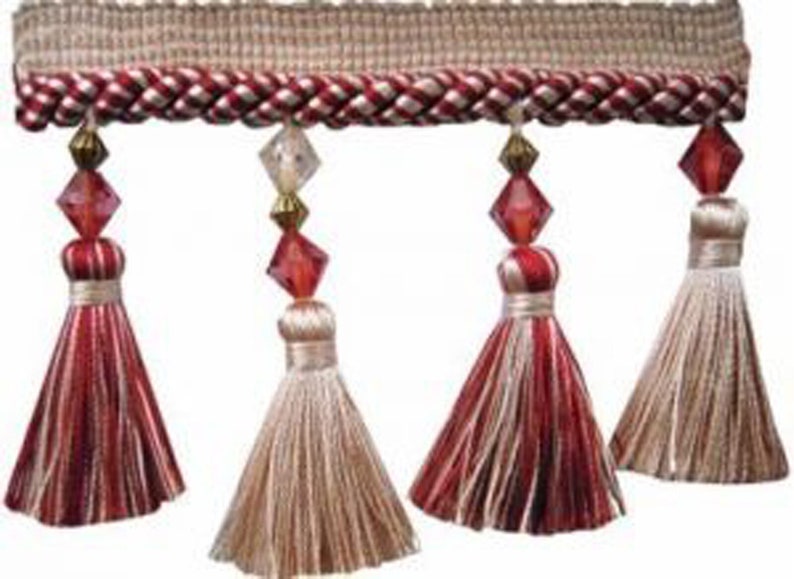 Francis 3 1/2 Tassel Fringe with Bead Trim by the yard Tuscan Coral