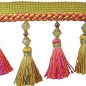 Francis 3 1/2 Tassel Fringe with Bead Trim by the yard Lime Twist