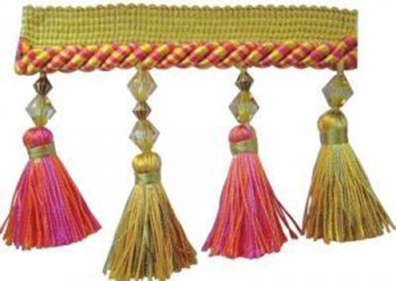 Francis 3 1/2 Tassel Fringe with Bead Trim by the yard Lime Twist